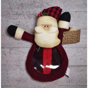 Hanna's Handiworks Plush Santa Clear Plastic Hanging Zip Gift Bag Card Holder